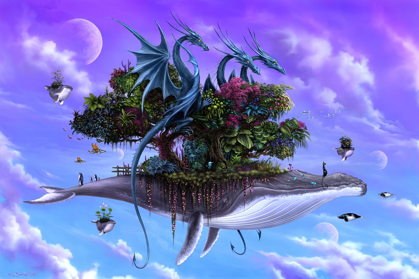 Happy woman hiker in a misty forest